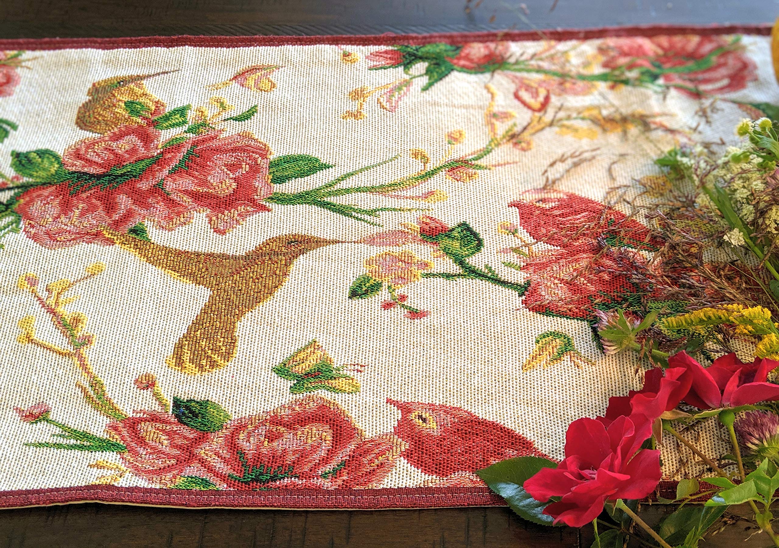 Festive Poinsettia Christmas Table Runner - 13x54 Inch Red & White Woven Tapestry for Holiday Decor - Perfect for Dining Tables, Fireplace Mantels, and Seasonal Home Decor