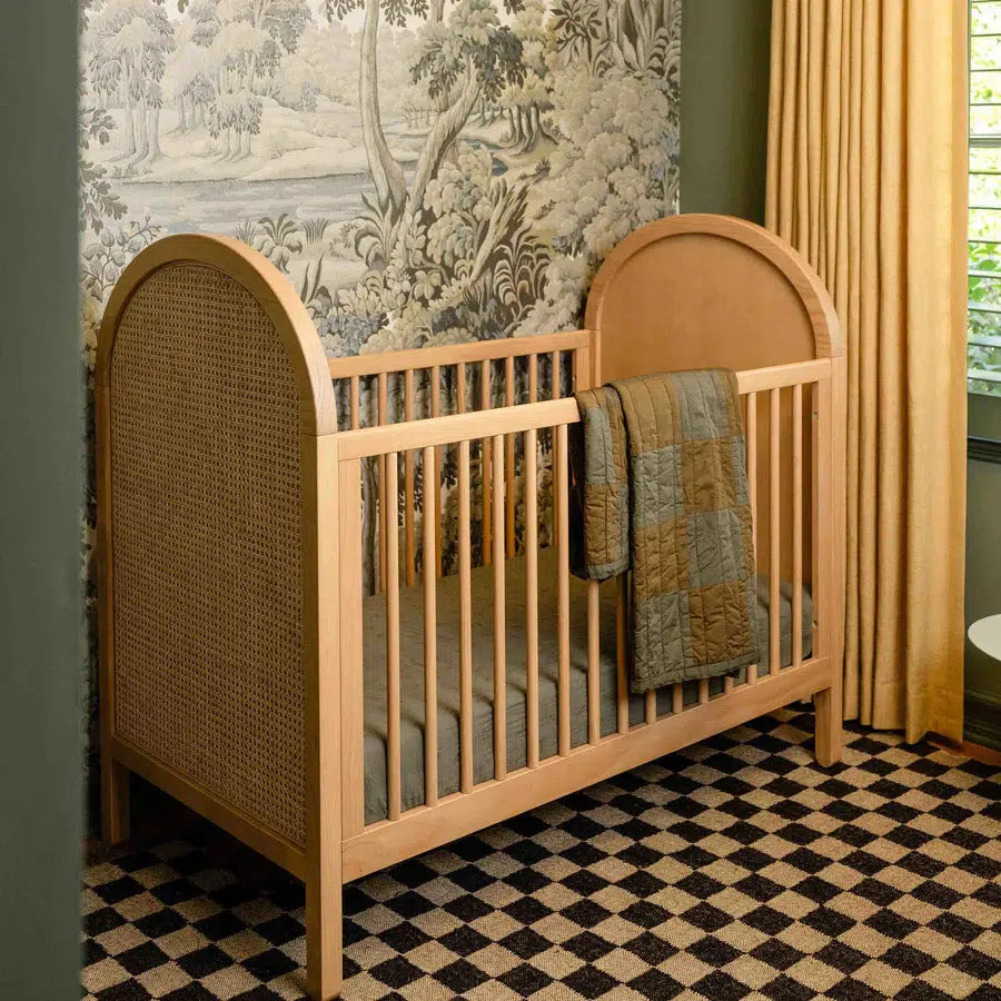 Babyletto Bondi Cane 3-in-1 Convertible Crib in Honey Finish with Natural Cane Weave - Modern Nursery Essential for Newborns to Toddlers