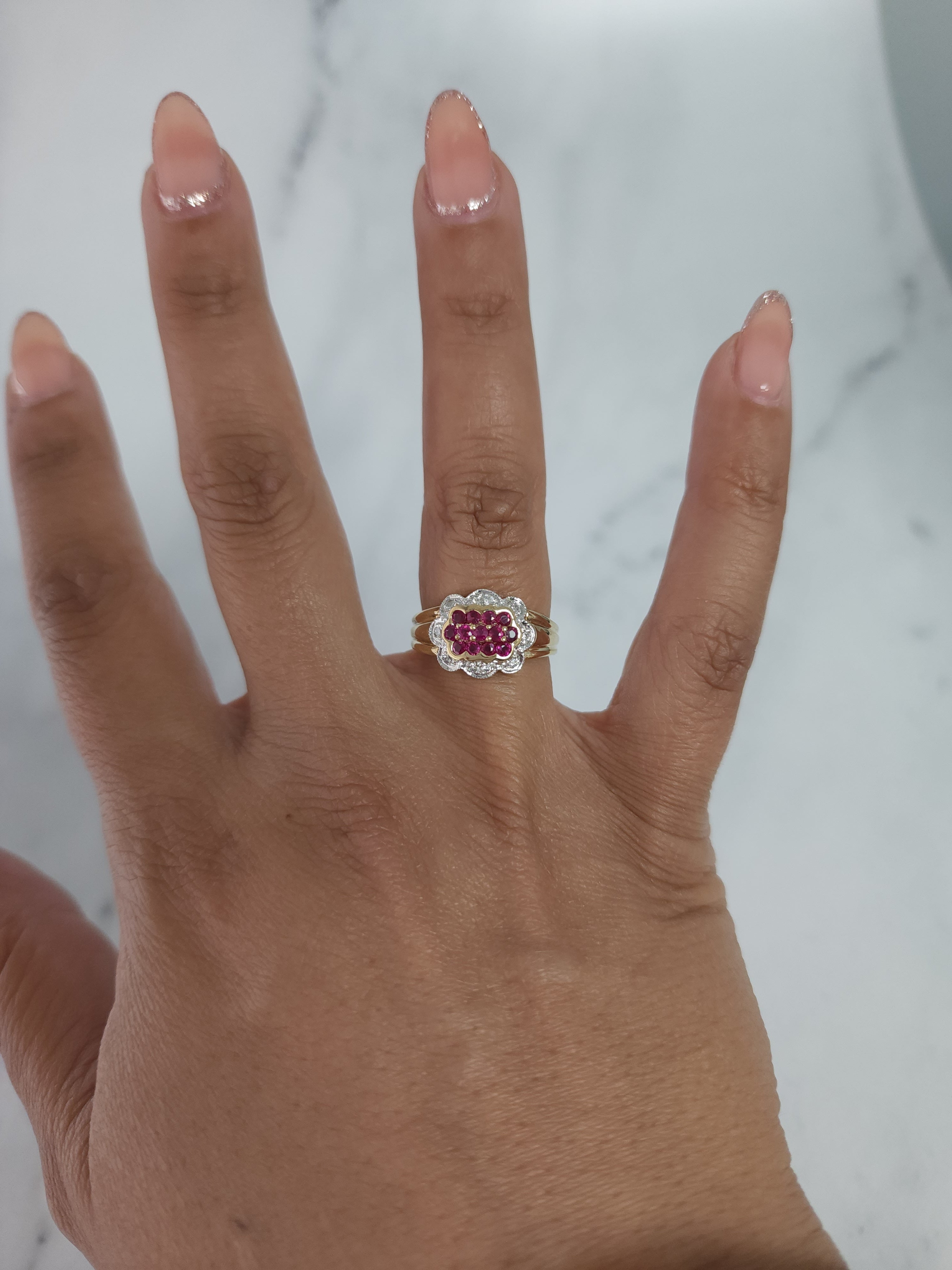 14K Yellow Gold Ruby & Diamond Pave Ring - 0.70cttw Vintage Style Jewelry for Women, Perfect for Anniversary Gifts, Valentine's Day & Special Occasions