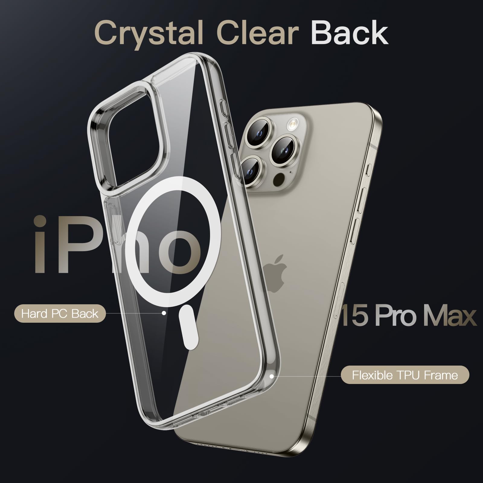 JETech Magnetic Case for iPhone 15 Pro Max 6.7-Inch | MagSafe Compatible | Shockproof & Anti-Scratch Clear Back Cover | Wireless Charging Support | Natural Titanium | Perfect for Daily Use, Travel & Outdoor Activities