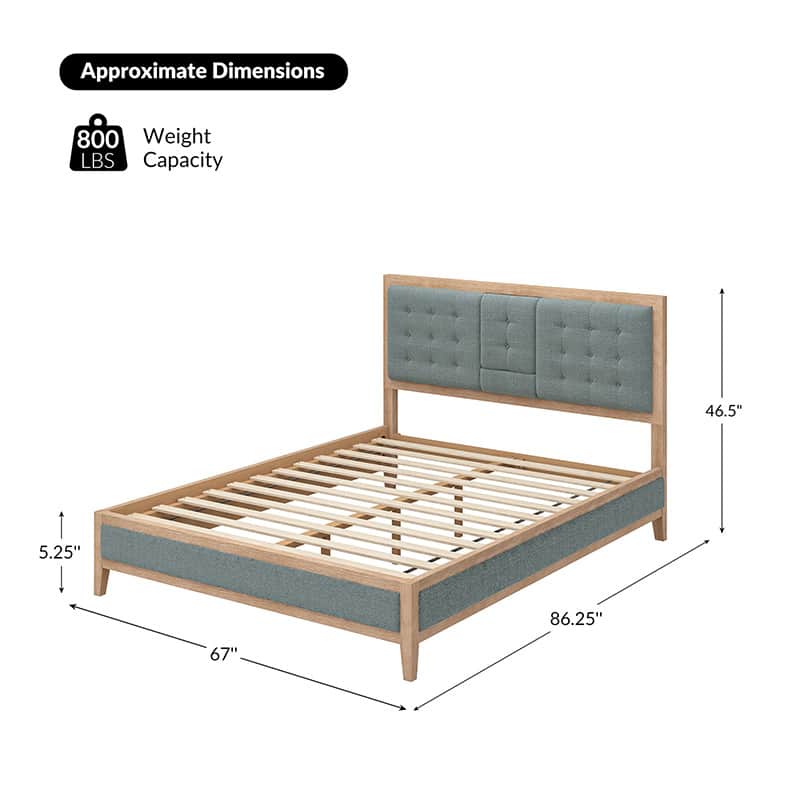 Sabina Upholstered Platform Bed with Adjustable Headboard - Solid Wood Frame Queen Size Bed - Perfect for Modern Bedroom, Guest Room & Master Suite