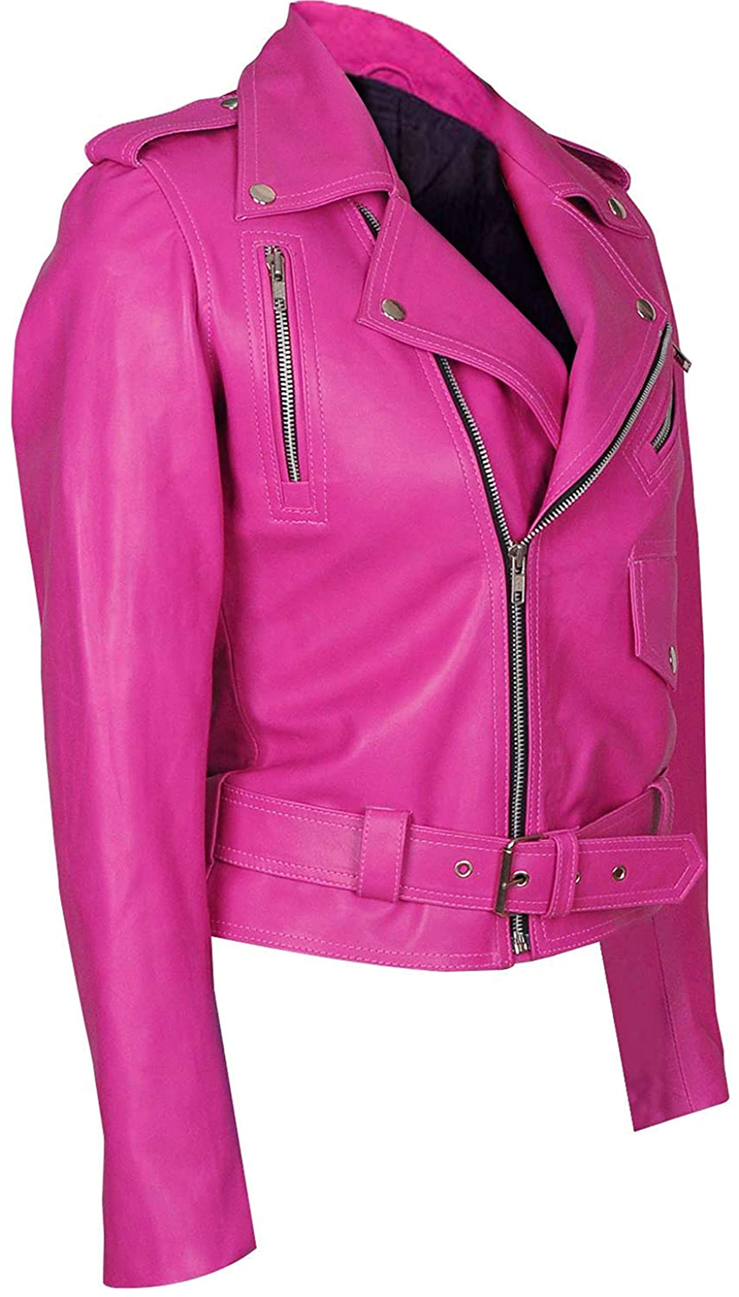 Women's Hot Pink Short Leather Motorcycle Jacket - Stylish Biker Jacket for Ladies, Perfect for Riding, Casual Outfits & Night Out
