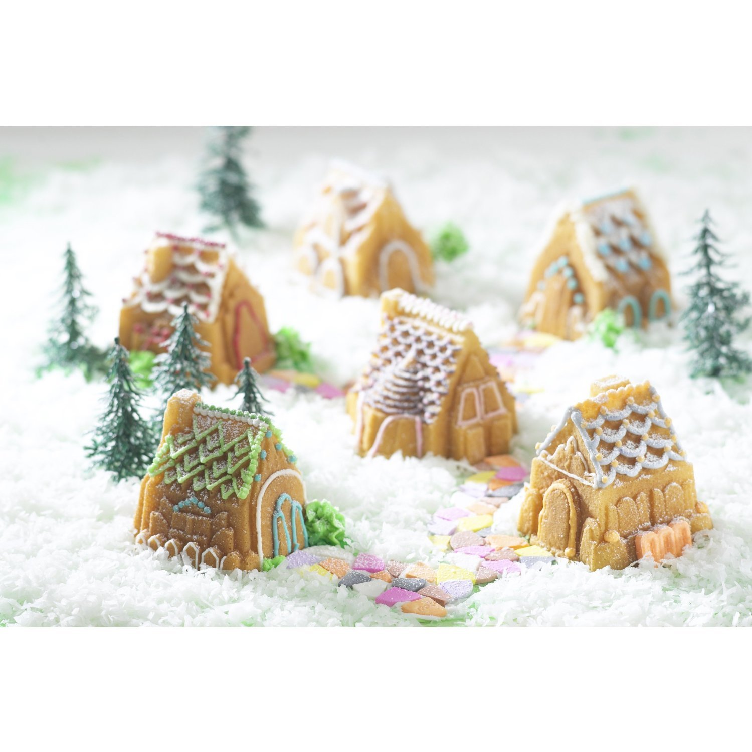 Nordic Ware Cozy Village Gingerbread House Kit - 6-Cup Nonstick Baking Pan, Silver - Perfect for Holiday Baking, Christmas Decor & Family Cookie Making