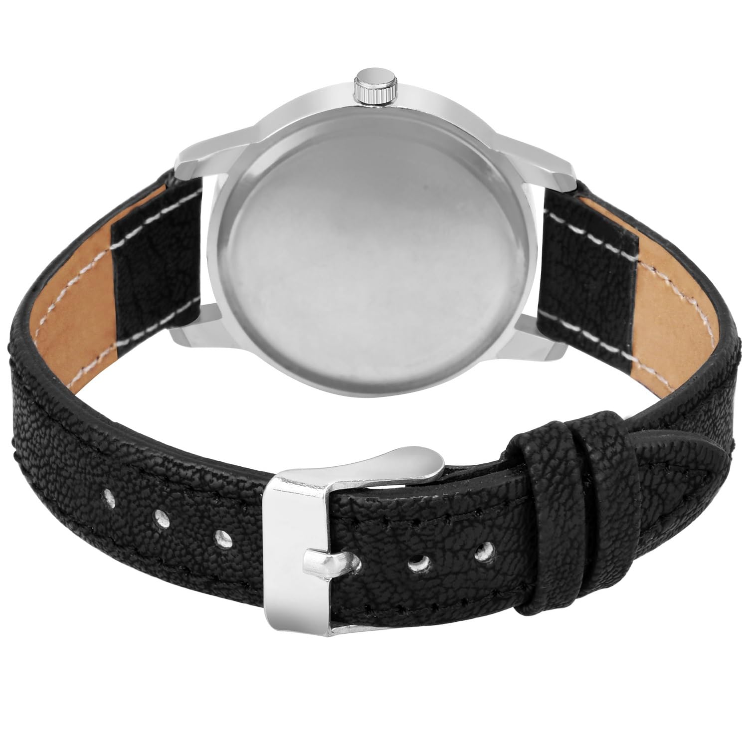 KIARVI GALLERY Women's Analog Watch with Sun-Rise Silver Dial & Leather Strap - Fashionable Timepiece for Girls and Ladies (Black) - Perfect for Office, Dating and Everyday Wear