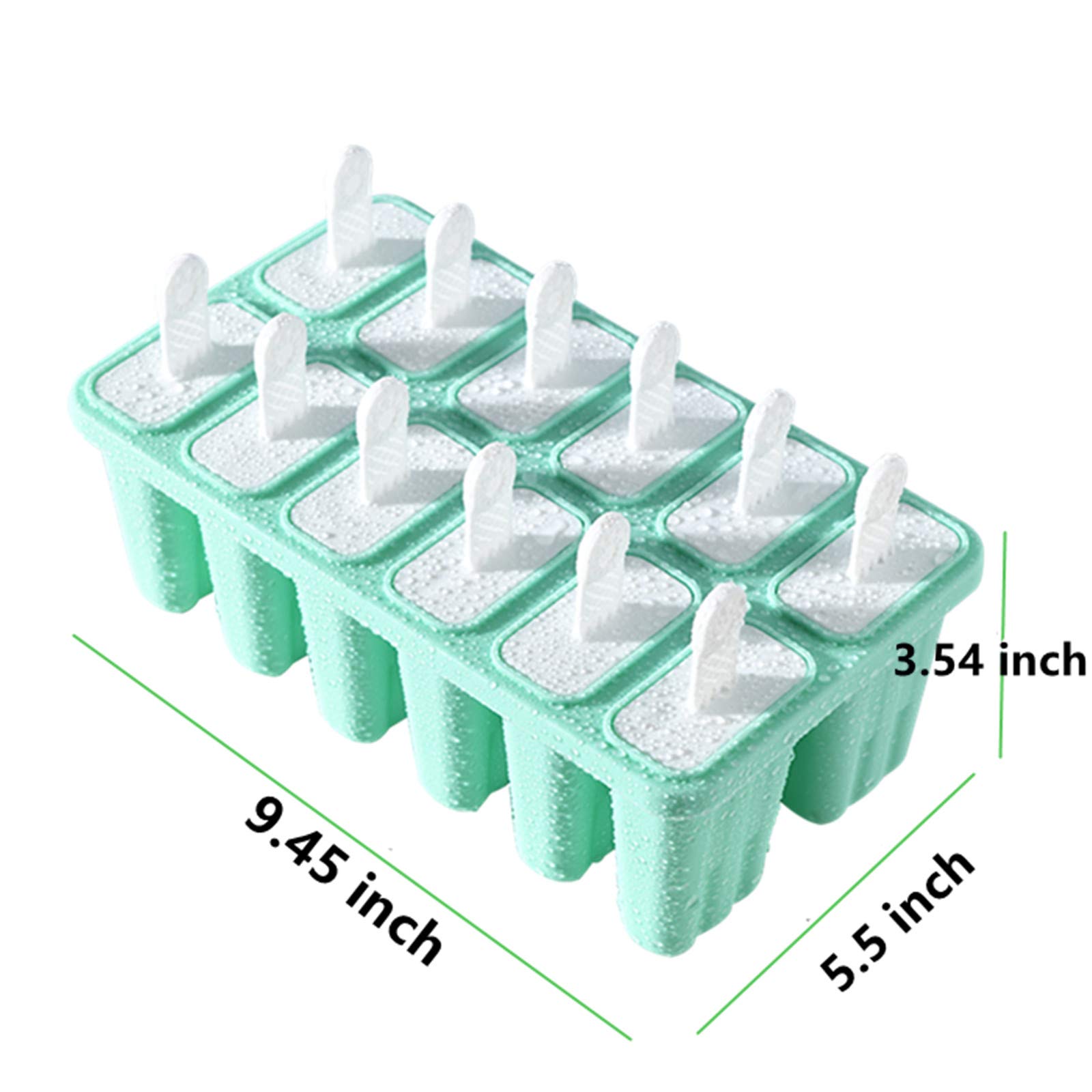 12-Piece Silicone Popsicle Molds with Easy Release - Reusable Ice Pop Maker (12 Cavities, Green) for Homemade Frozen Treats, Kids Snacks & Summer Parties