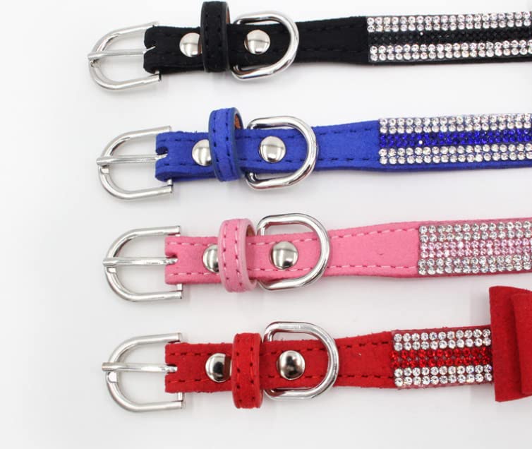Sparkling Rhinestone Dog Collar - Adjustable Glitter Crystal Pet Collar with Pu Leather Bow for Small Medium Dogs (Purple) | Perfect for Daily Walks, Parties & Photo Shoots