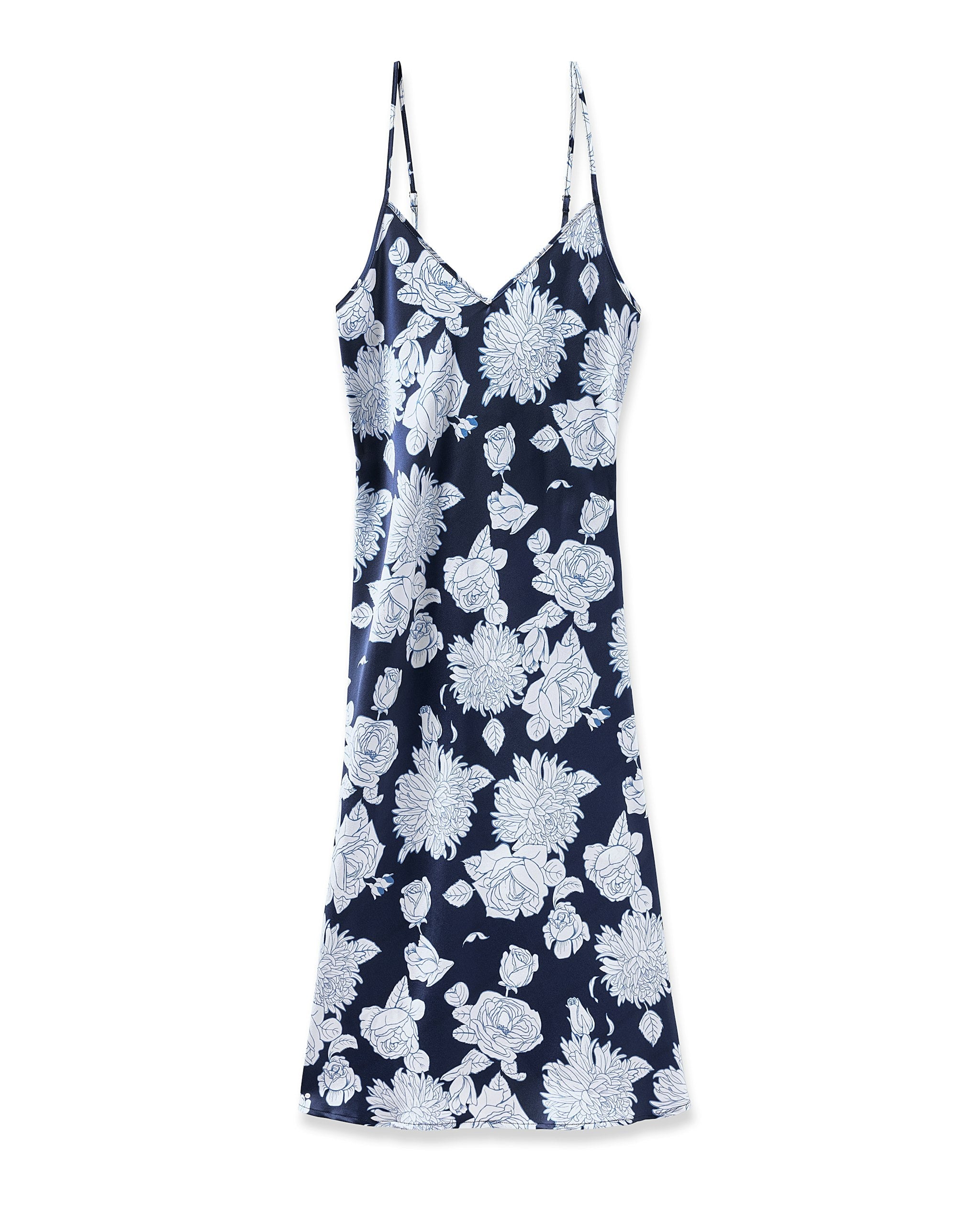 Silk Nightgown for Women - Elegant Midnight Blooms Print - Comfortable Sleepwear for Relaxing at Home or Romantic Evenings