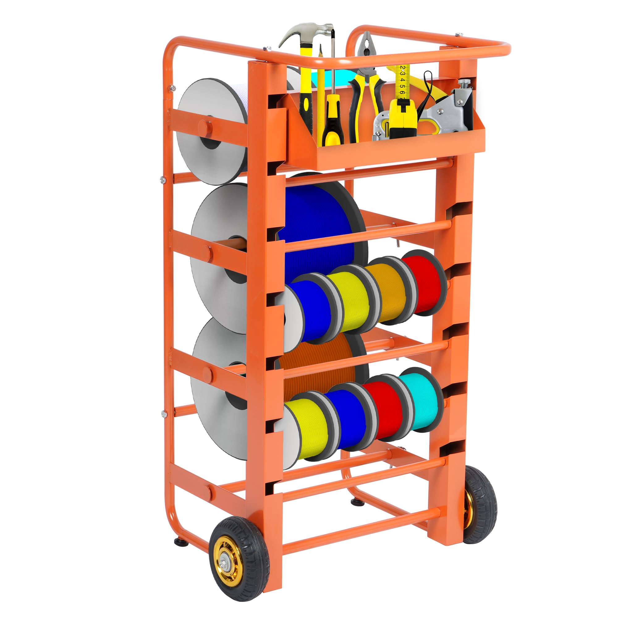 Heavy Duty Wire Spool Rack with Wheels - 11-Rod Multi-Axle Cable Caddy & Dispenser for Electrical Wires - Industrial Wire Reel Holder for Workshop, Construction Site, and Retail Storage