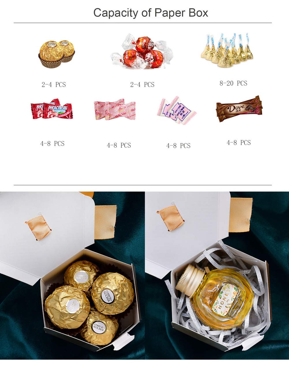 Hexagon Candy Boxes with Ribbon - 100PCS for Baby Shower, Wedding Favors & Gift Packaging (Silver)