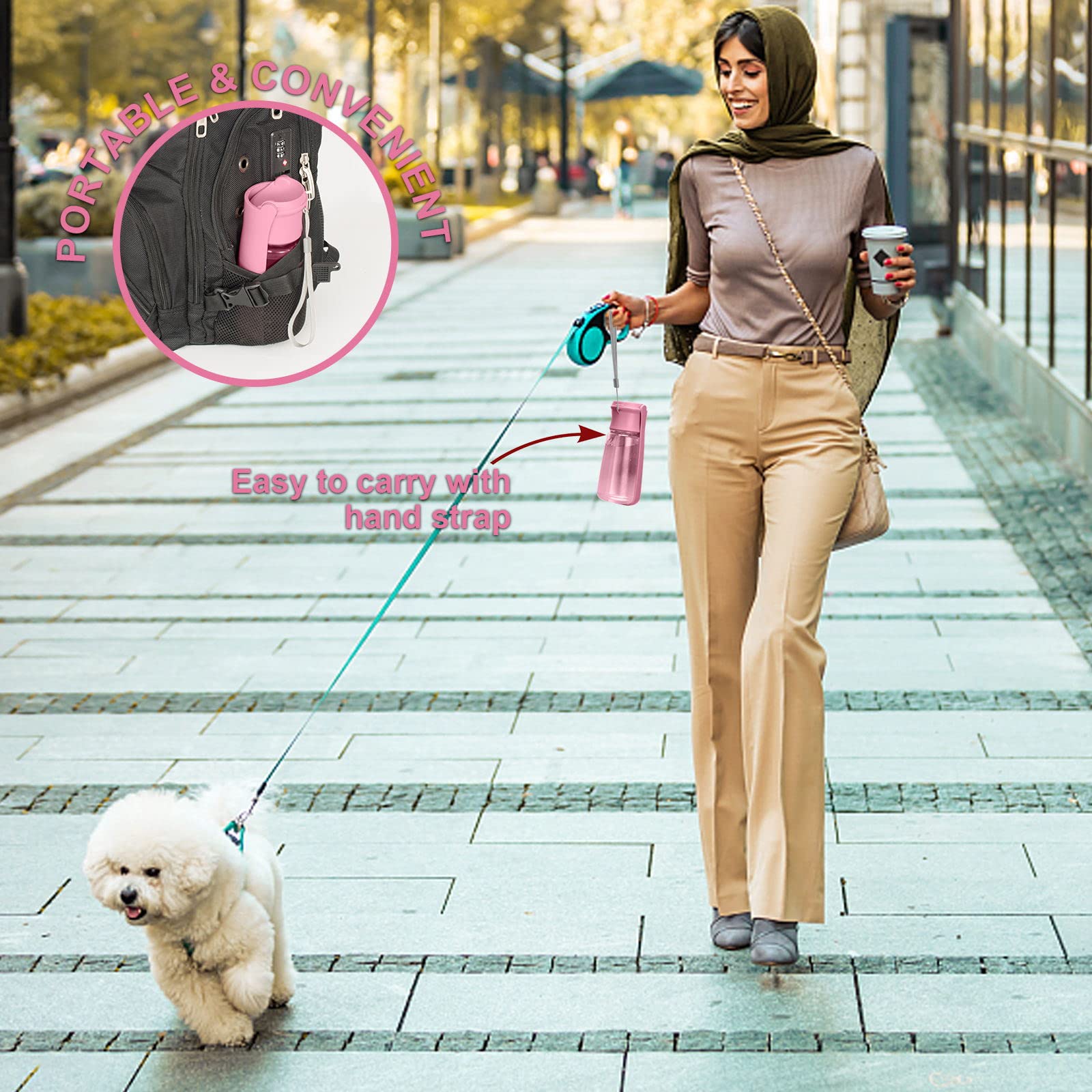 Foldable 19oz Portable Dog Water Bottle - Leak Proof & Food Grade Plastic Pet Water Dispenser for Dogs & Cats | Outdoor Walking, Hiking, Travel Accessories (Pink) | Perfect for Park Visits, Road Trips & Daily Adventures
