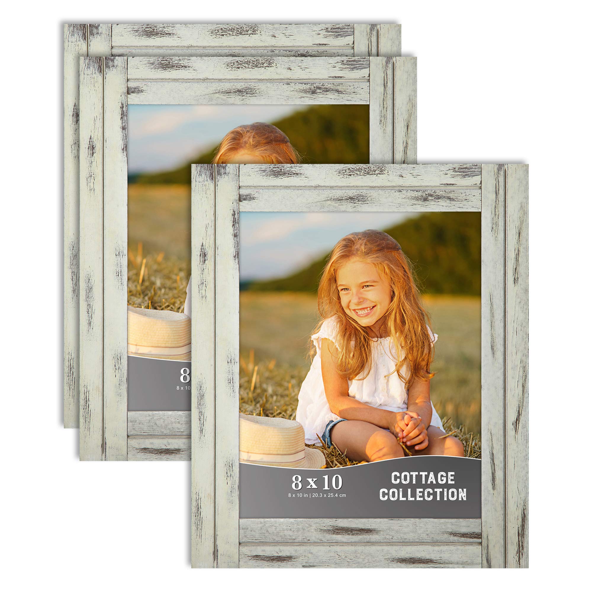 Icona Bay 8x10 Picture Frames (20x25 cm) - Set of 3 Rustic Wood Frames in Creamery White, Cottage Style Home Decor for Wall Display, Photo Collage, and Living Room Gallery Wall