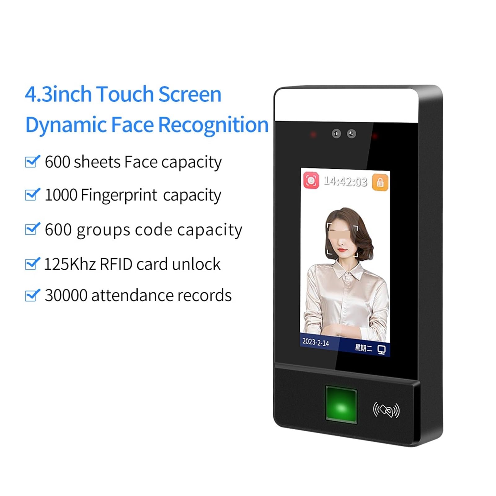 Facial Recognition Access Control System - Biometric Security Gate with Face, Fingerprint, Card & Password Entry - Ideal for Offices, Schools & Smart Buildings