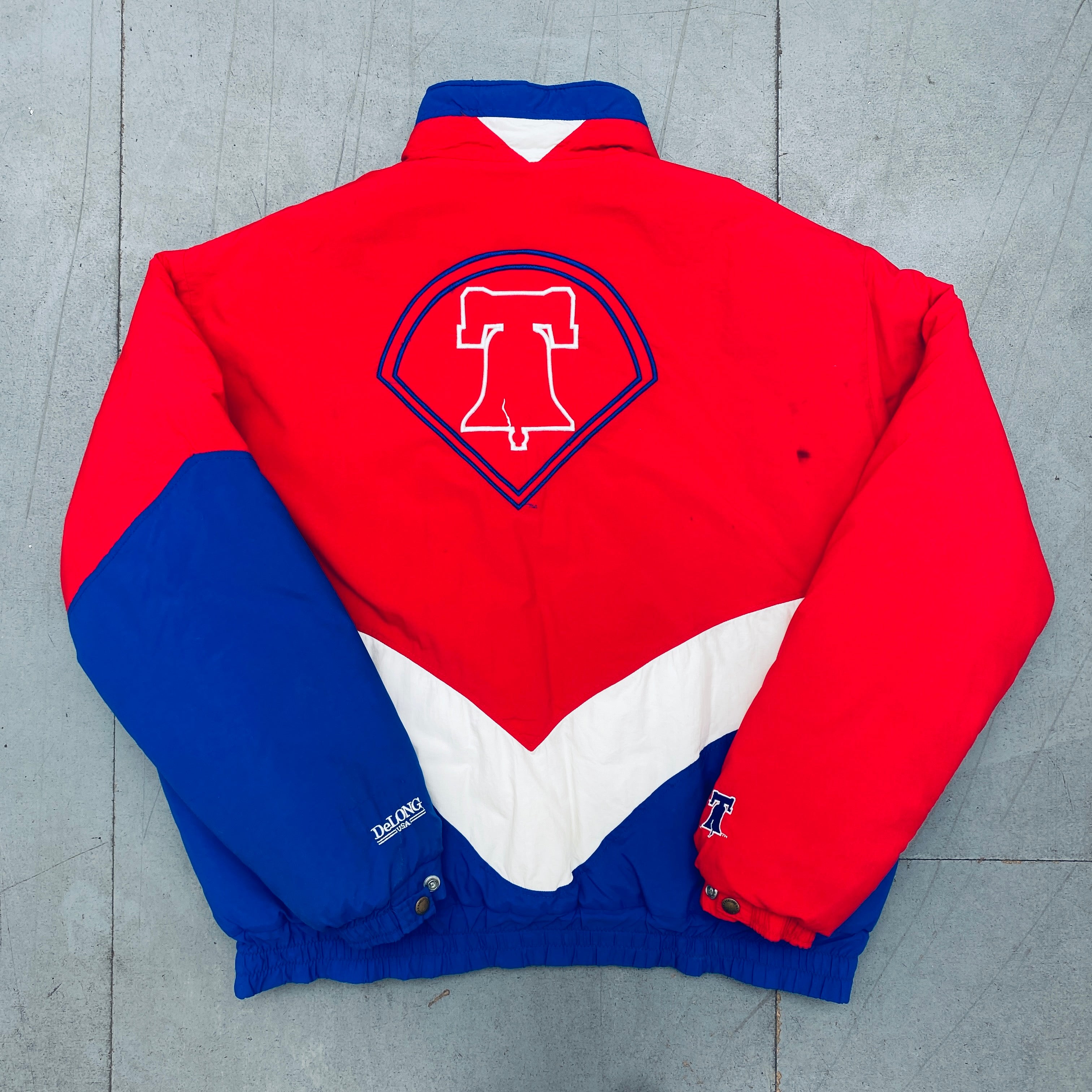 Philadelphia Phillies 1990s Vintage DeLong Full Zip Jacket XL - Retro Baseball Fan Apparel for Games, Collecting & Casual Wear