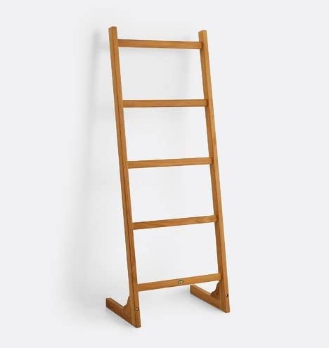 Wooden Freestanding Multi-Tier Towel Rack Stand with Shelf - Bathroom, Bedroom, Gym & Kitchen Hand Towel Holder - Space Saving Ladder Design for Home Organization & Decor