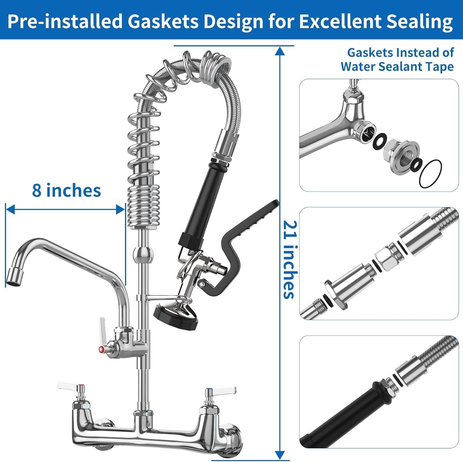 Commercial Wall Mount Kitchen Sink Faucet with Sprayer - 21