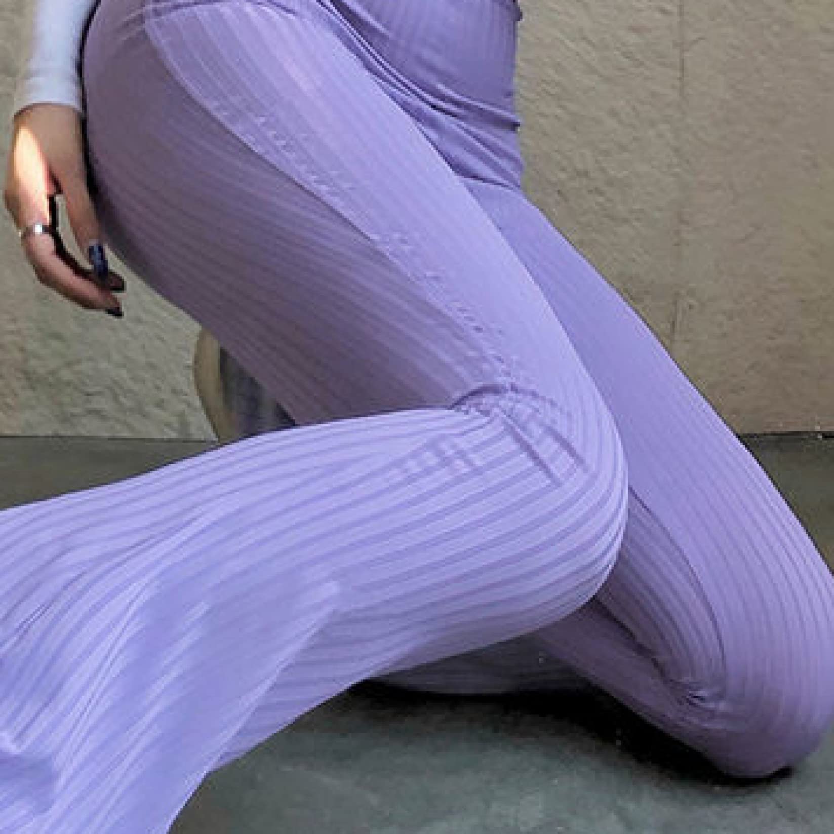 Vintage High Waist Stretch Flare Pants for Women - Casual Bell Bottom Trousers & Jogging Sweatpants - Soft Lounge Wear in Blue | Perfect for Yoga, Running Errands & Relaxing at Home
