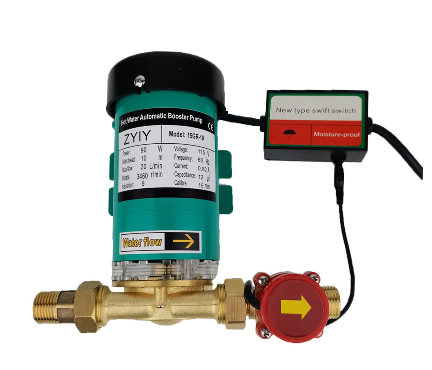 90W 115VAC Automatic Water Pressure Booster Pump 316GPH with Flow Switch - 3/4