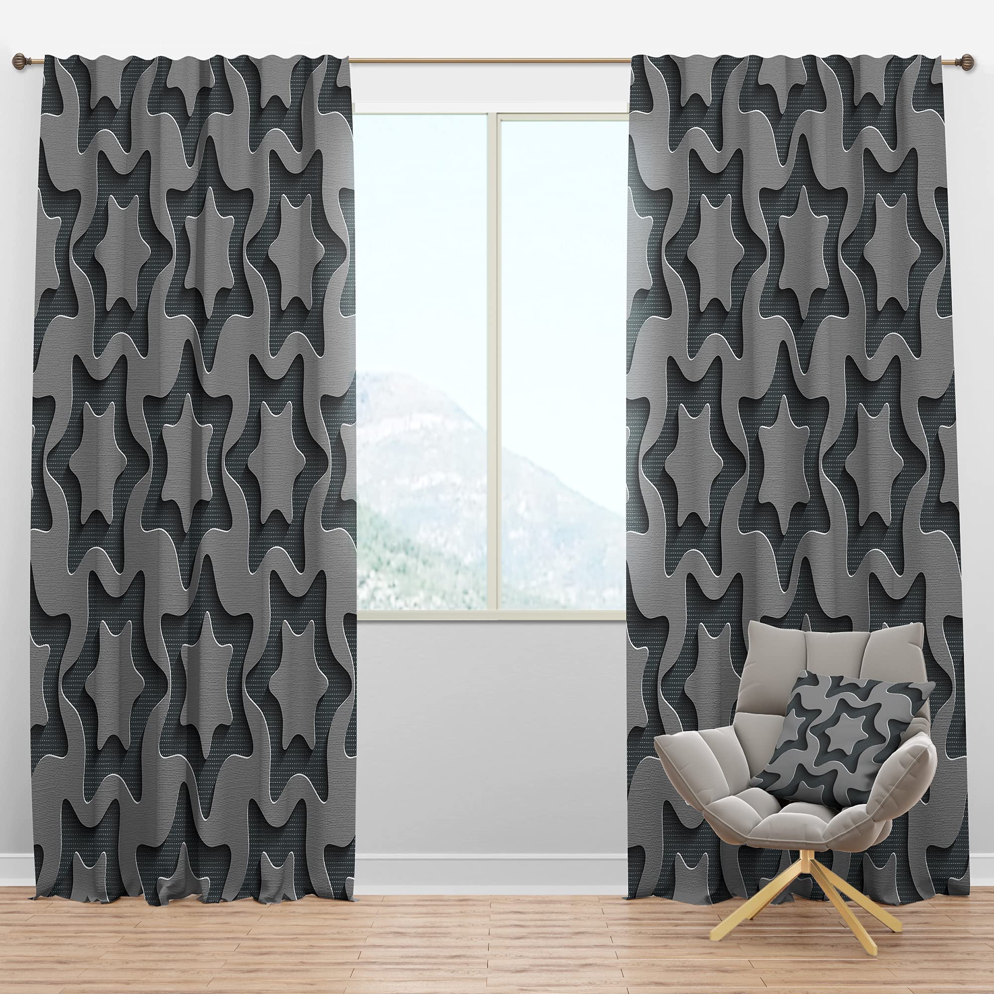 DesignQ Blackout Curtains - Starshaped Abstract Technology Thermal Insulated Window Drapes for Bedroom & Living Room (52x108, Single Panel) - Perfect for Light Blocking, Privacy & Temperature Control