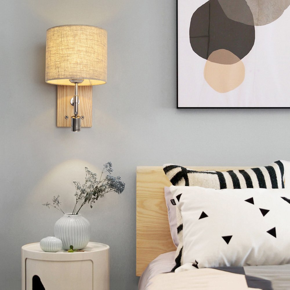 Modern 2-Light Solid Wood Wall Sconce with LED Reading Light - Bedside Wall Lamp for Bedroom, Living Room & Hallway - Independent Switch Control - Perfect for Cozy Reading Nooks & Ambient Lighting