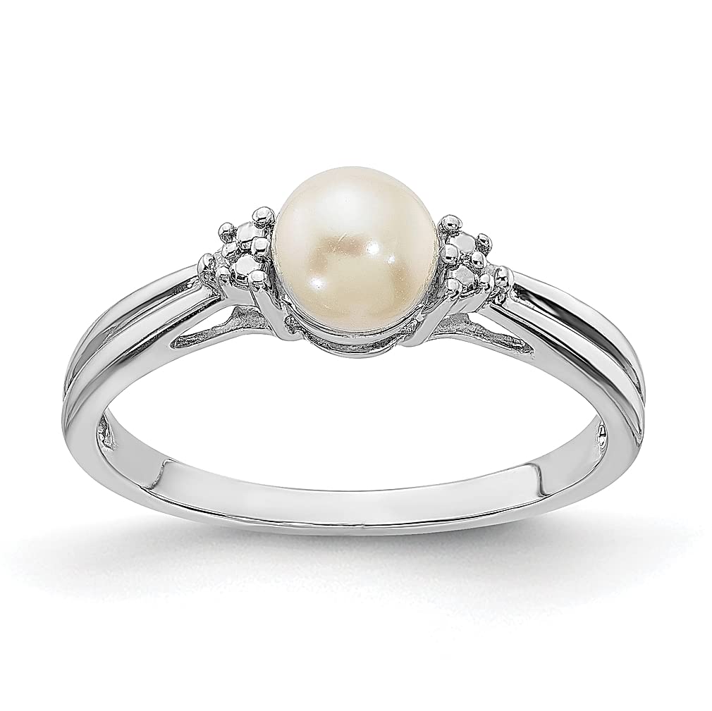 925 Sterling Silver Diamond & Freshwater Cultured Pearl Ring for Women - Elegant Fine Jewelry Gift for Her - Perfect for Anniversaries, Weddings & Special Occasions