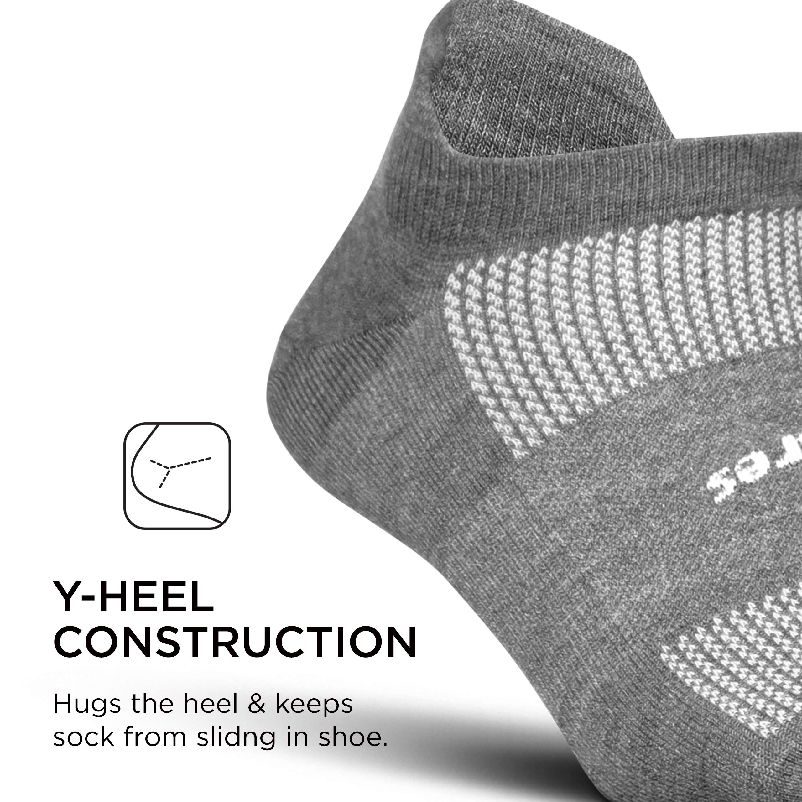 Feetures High-Performance Max Cushion No Show Tab Socks for Men & Women - Moisture Wicking Athletic Ankle Socks (Large, Heather Grey, 6-Pack) - Perfect for Running, Gym Workouts & Daily Comfort