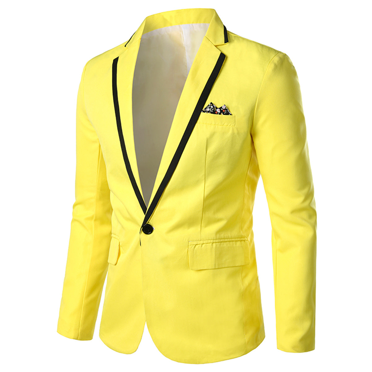 Men's One Button Solid Color Casual Blazer Jacket - Yellow | Slim Fit Business Casual Sport Coat for Office, Wedding & Date Night Outfits