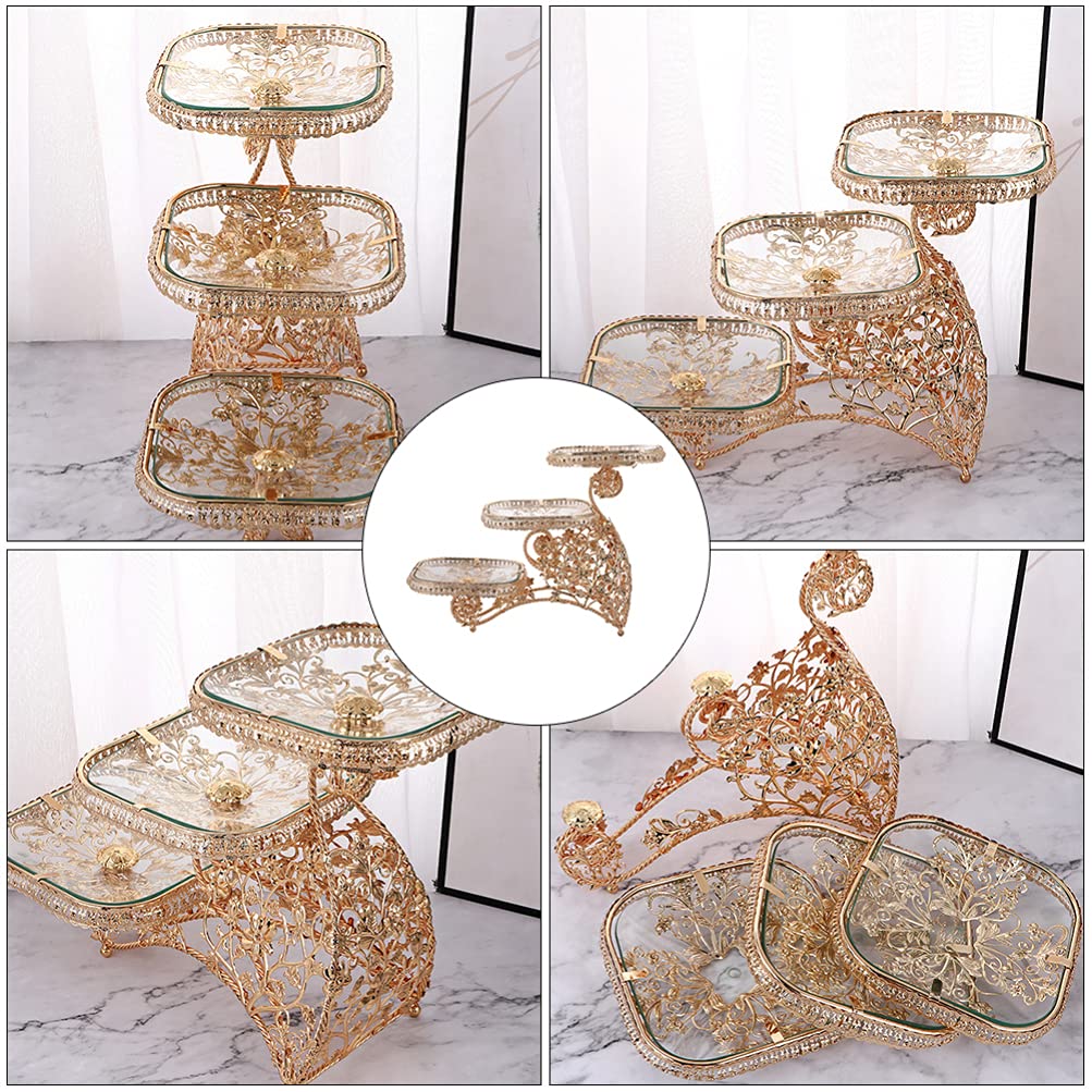 3-Tier Glass Cake Stand with Iron Rack - Elegant Dessert Display for Cupcakes, Fruits & Snacks | Perfect for Tea Parties, Weddings & Home Decor Serving Tray