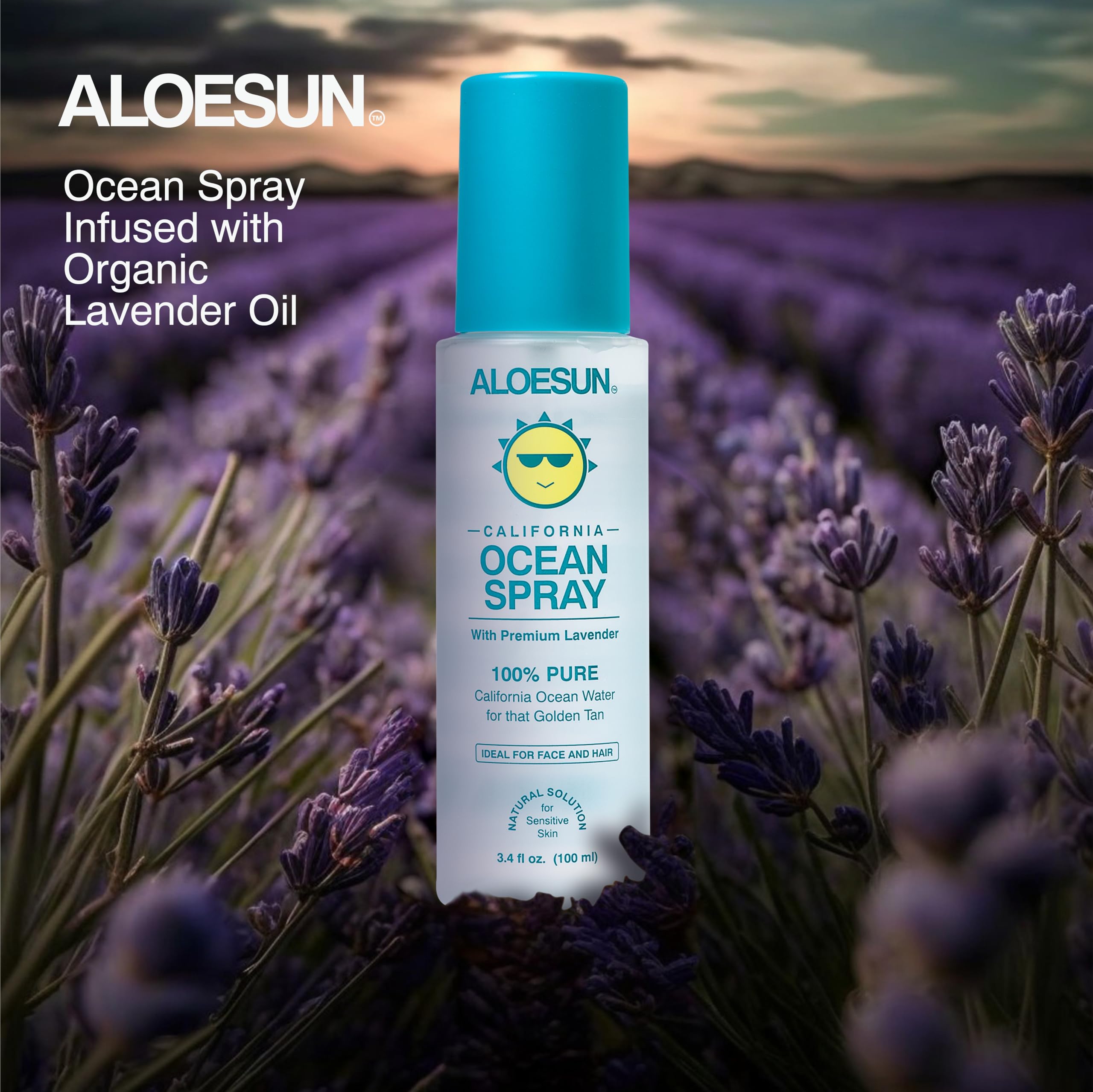 Ocean Spray Pure California Sea Salt Water Face Mist with Organic Lavender Oil | Hydrating Facial Moisturizer & Hair Scalp Exfoliator | Travel Size 3.4 Fl Oz | Perfect for Sun Tanning, Spa Days & On-the-Go Skincare