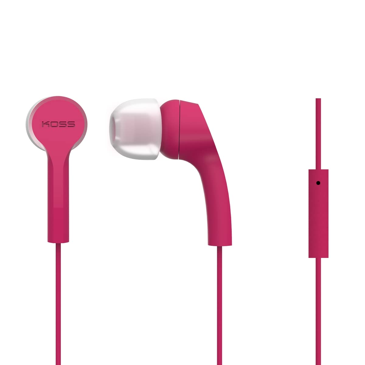 KOSS KEB9i Pink In-Ear Headphones with Built-in Microphone & In-Line Remote Control - Perfect for Gym, Running, Commuting & Hands-Free Calling