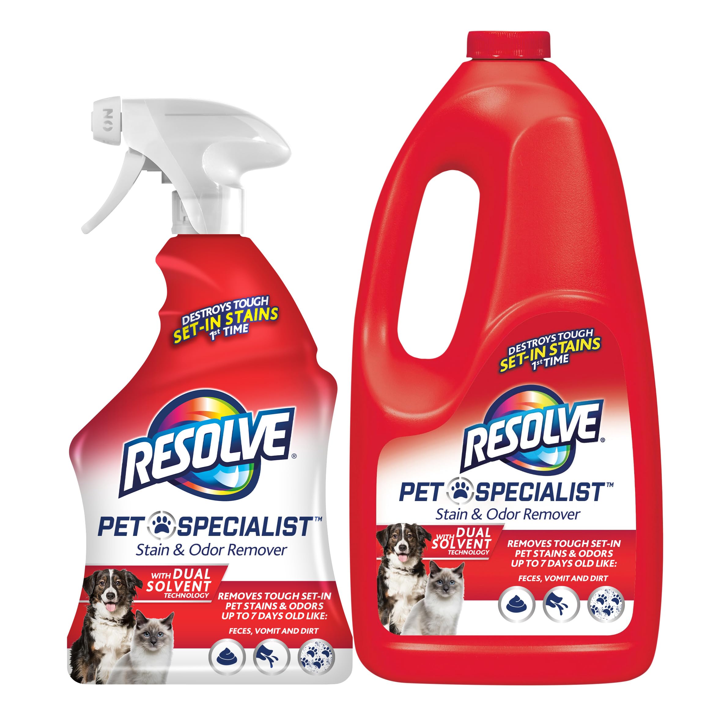 Resolve Pet Specialist Carpet Cleaner Spray - 32oz Stain & Odor Remover for Dogs & Cats with 60oz Refill - Eliminates Pet Accidents, Urine Smells & Messes - Perfect for Carpets, Upholstery & Pet Areas