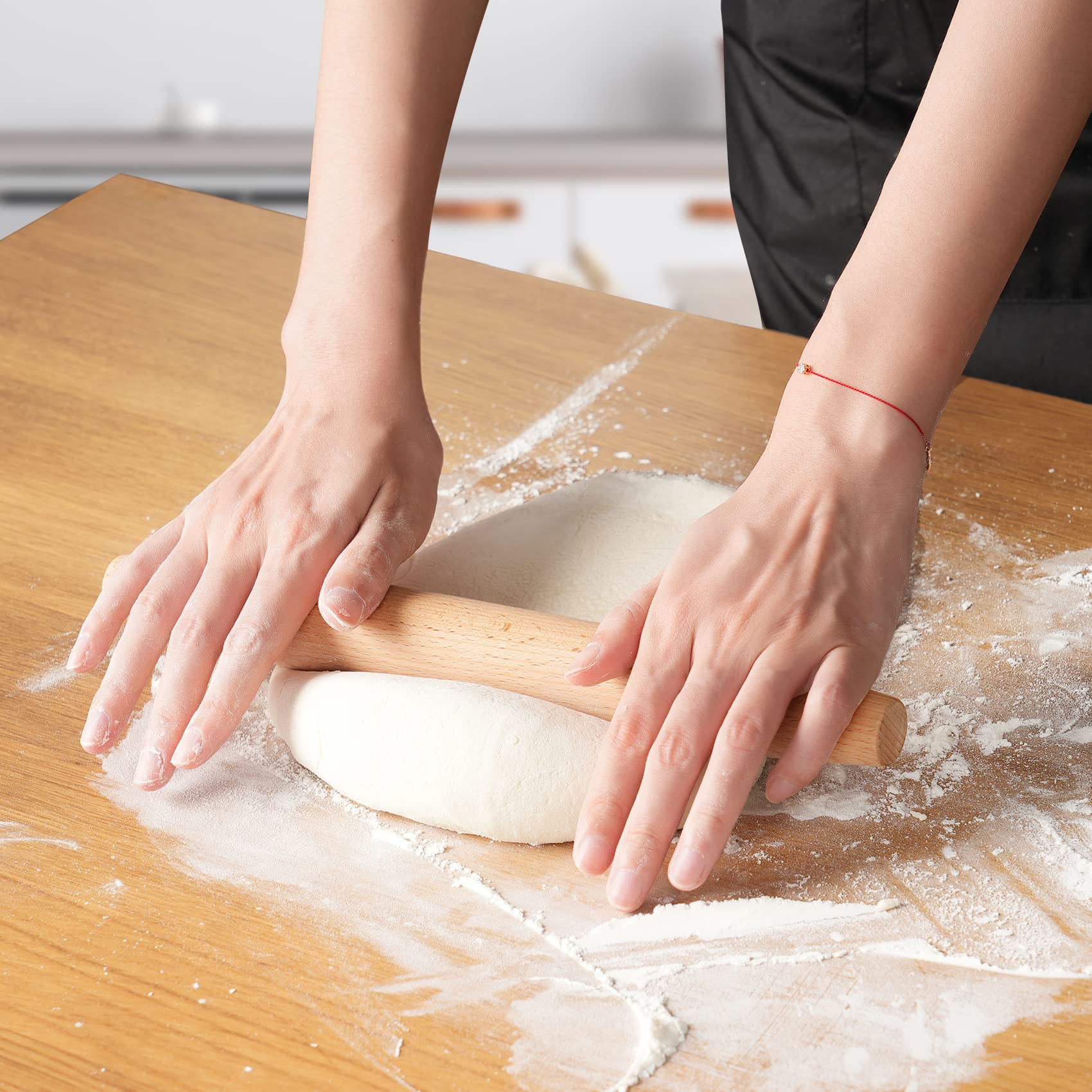 11.8 Inch French Beech Wood Rolling Pin for Baking - Tapered Dough Roller for Pizza, Pie Crust, Cookies, Fondant & Dumplings | Perfect for Home Bakers & Professional Kitchens