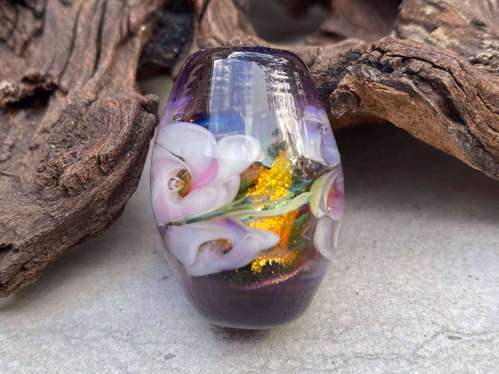 Handmade Purple Floral Lampwork Glass Focal Bead for Jewelry Making - Perfect for Necklaces, Bracelets & DIY Craft Projects