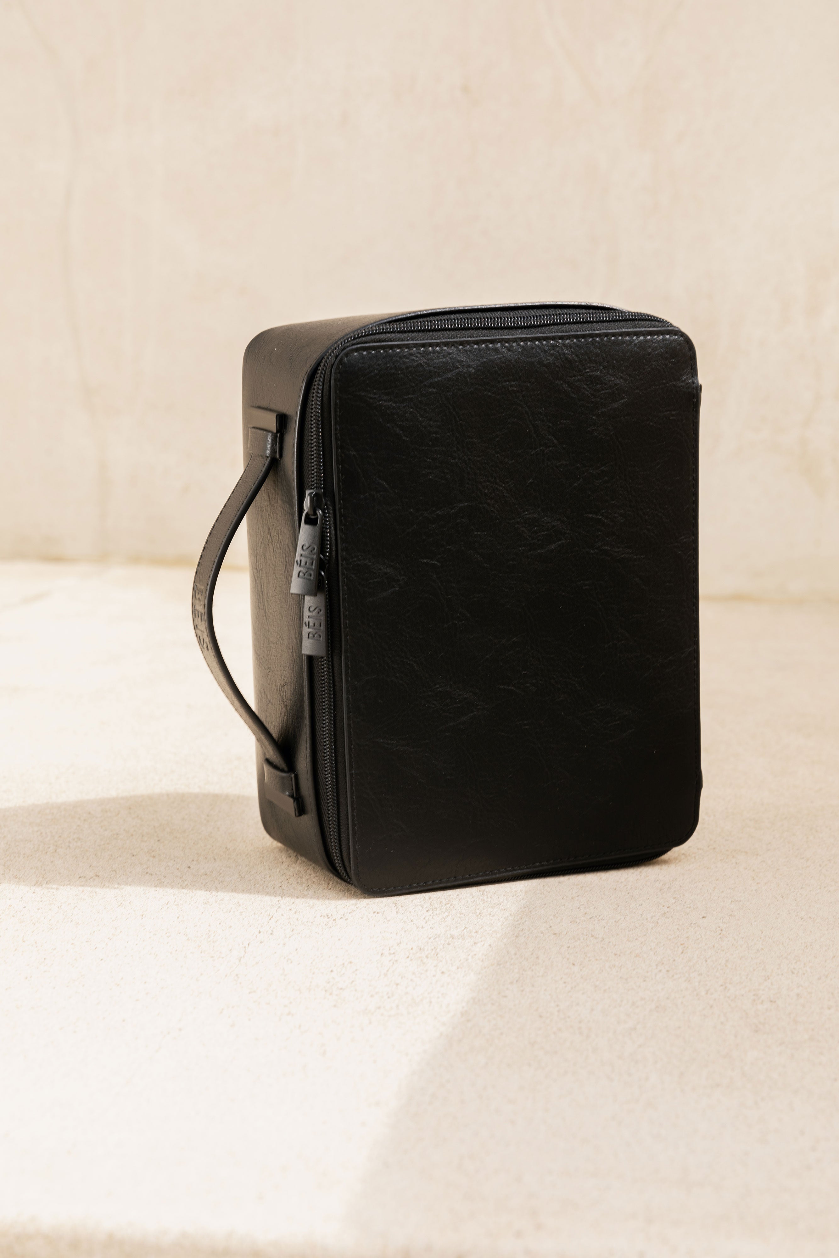 Black Makeup Bag for Travel & Daily Use - Waterproof Cosmetic Organizer with Mirror, Perfect for Toiletries, Brushes & Skincare Essentials