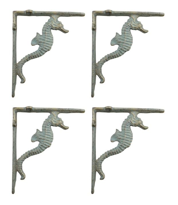 4 Pack Heavy Duty Cast Iron Seahorse Shelf Brackets - Decorative Wall Corbels & Braces for Floating Shelves, Bookcases, and Home Decor