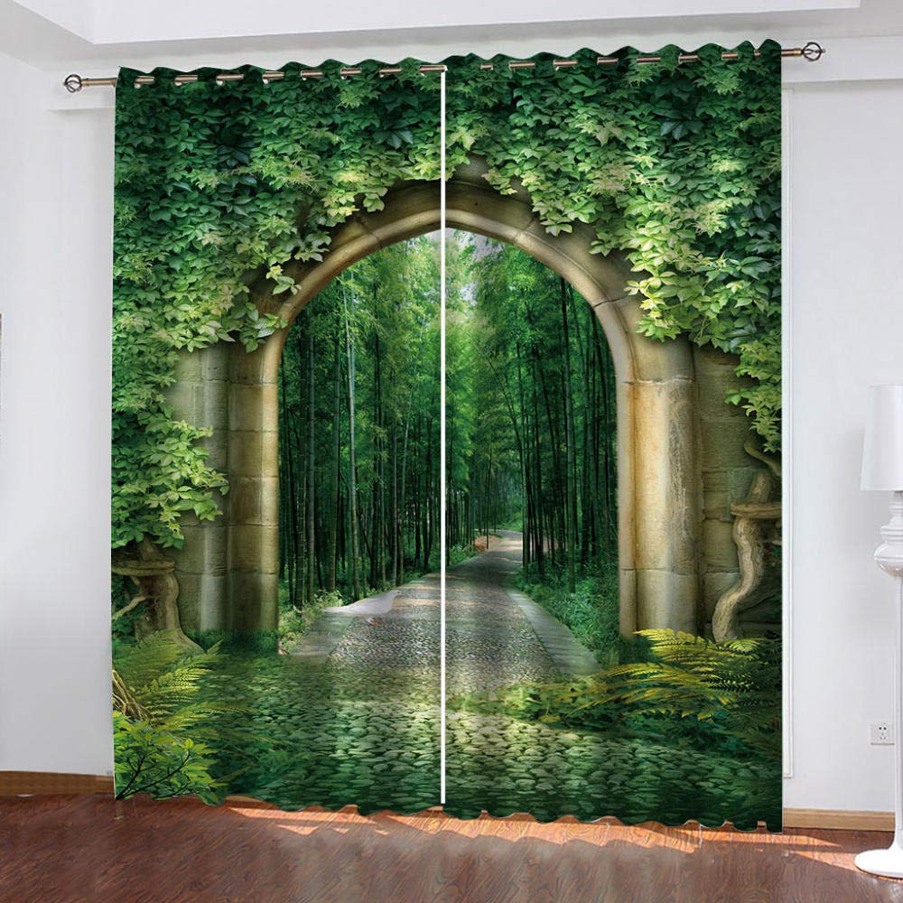 Blackout Curtains for Kids Room - 3D Printed Archway Green Woods Landscape Pattern (300x270cm) - Nursery, Boys & Girls Bedroom, Home Office Window Decor - Perfect for Light Blocking & Sleep Improvement
