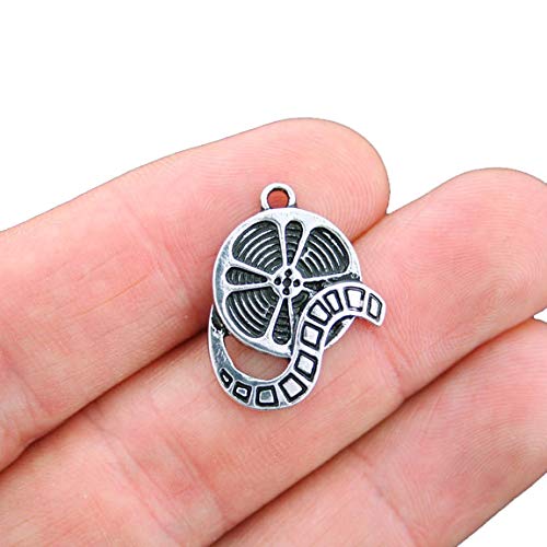 BULK 10 Antique Silver Tone Film Reel Charms for Jewelry Making - SC4831 | DIY Craft Supplies, Vintage Movie Theme Bracelets & Necklaces