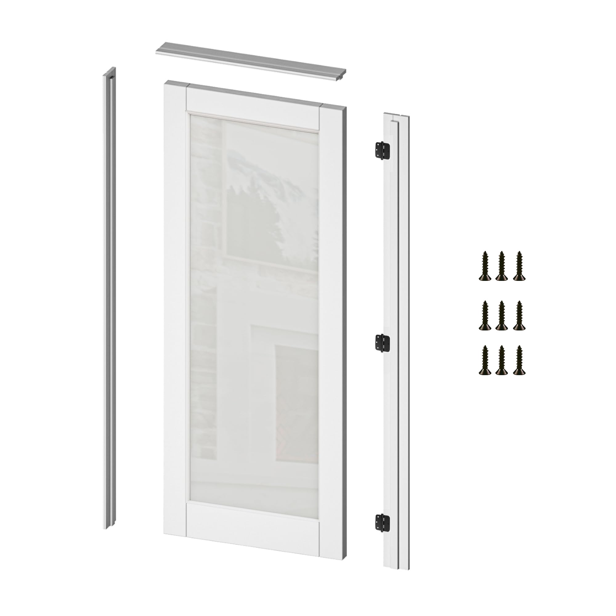 WINSTELLAR Frosted Glass Prehung Interior Door - Paintable Solid Core Slab with Ready-to-Assemble Kit, 24x80 Inches, White Primed for Living Room, Pantry & Laundry Room - Perfect for Privacy & Modern Home Decor