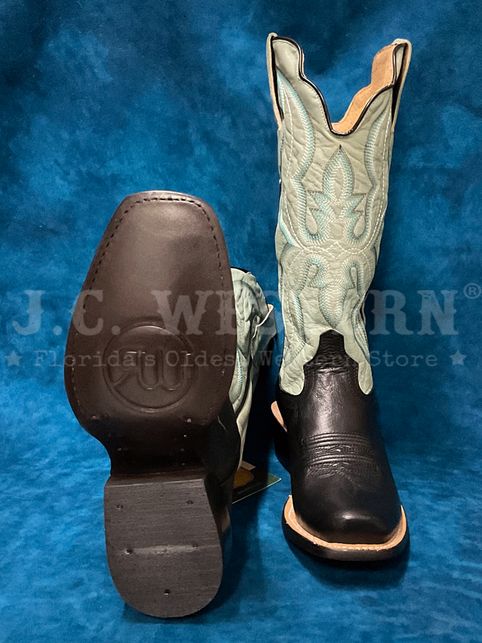R.Watson WRL0004 Women's Western Cowboy Boots - Genuine Goat Leather, Aqua & Jet Black - Perfect for Country Dancing, Rodeos & Western Fashion