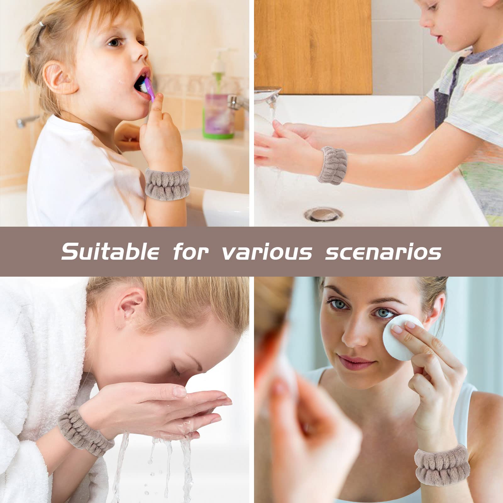 Microfiber Face Washing Wristbands - Absorbent Wrist Towel for Skincare & Makeup | Prevents Water & Cleanser Drips | Ideal for Facial Cleansing, Shaving & Beauty Routines (White, Light Brown)