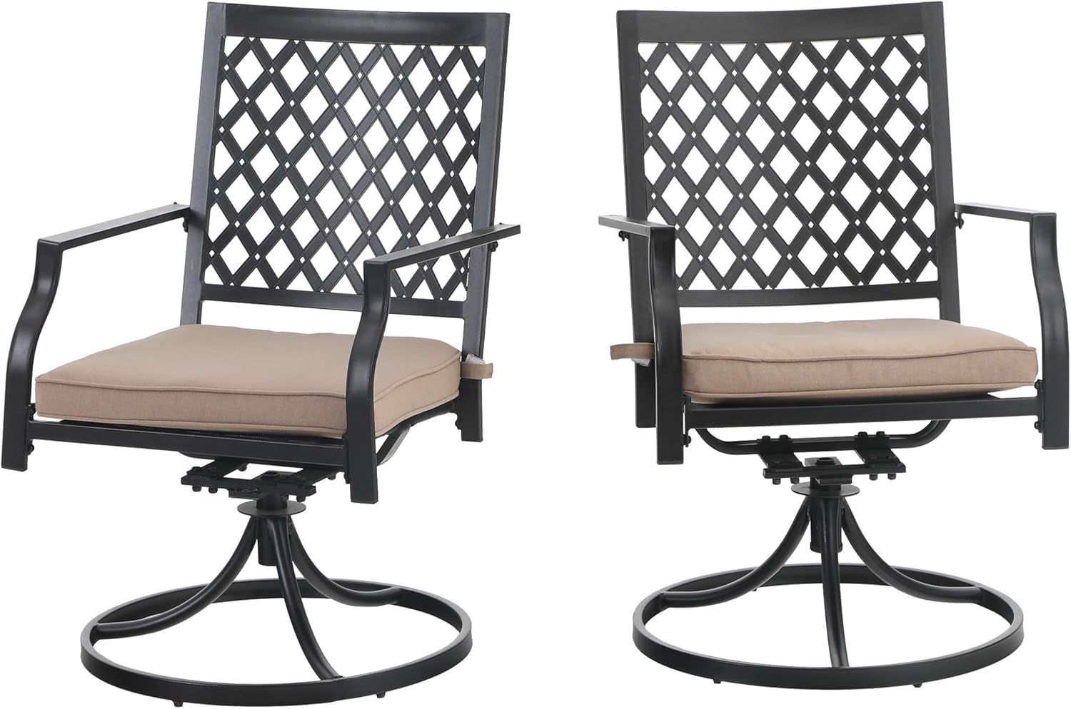 PHI VILLA 2-Piece Outdoor Swivel Dining Chairs Set - Black Metal Patio Furniture with Cushions for Garden, Backyard, Bistro & Poolside Relaxation | Weather-Resistant Small Grid Design