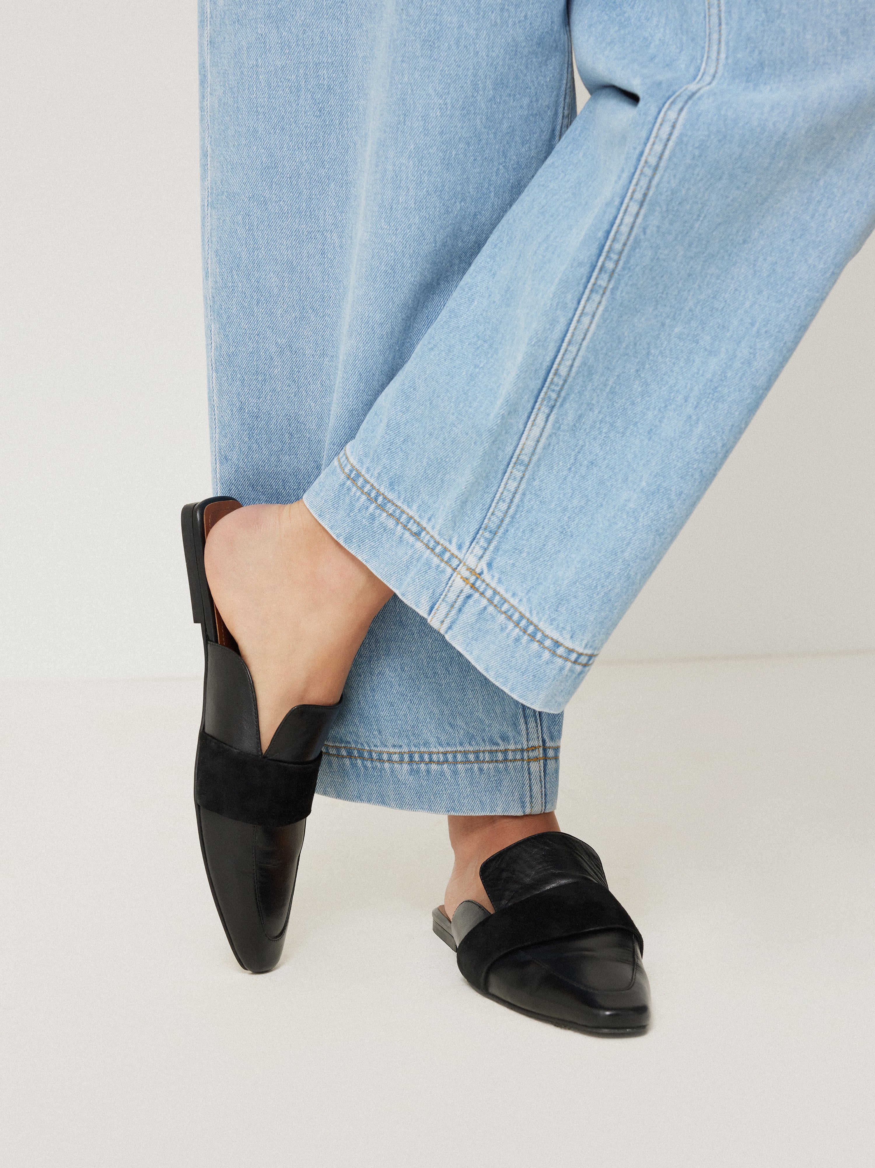 Black Leather Backless Loafers for Women - Comfortable Slip-On Shoes for Casual Wear, Office & Travel