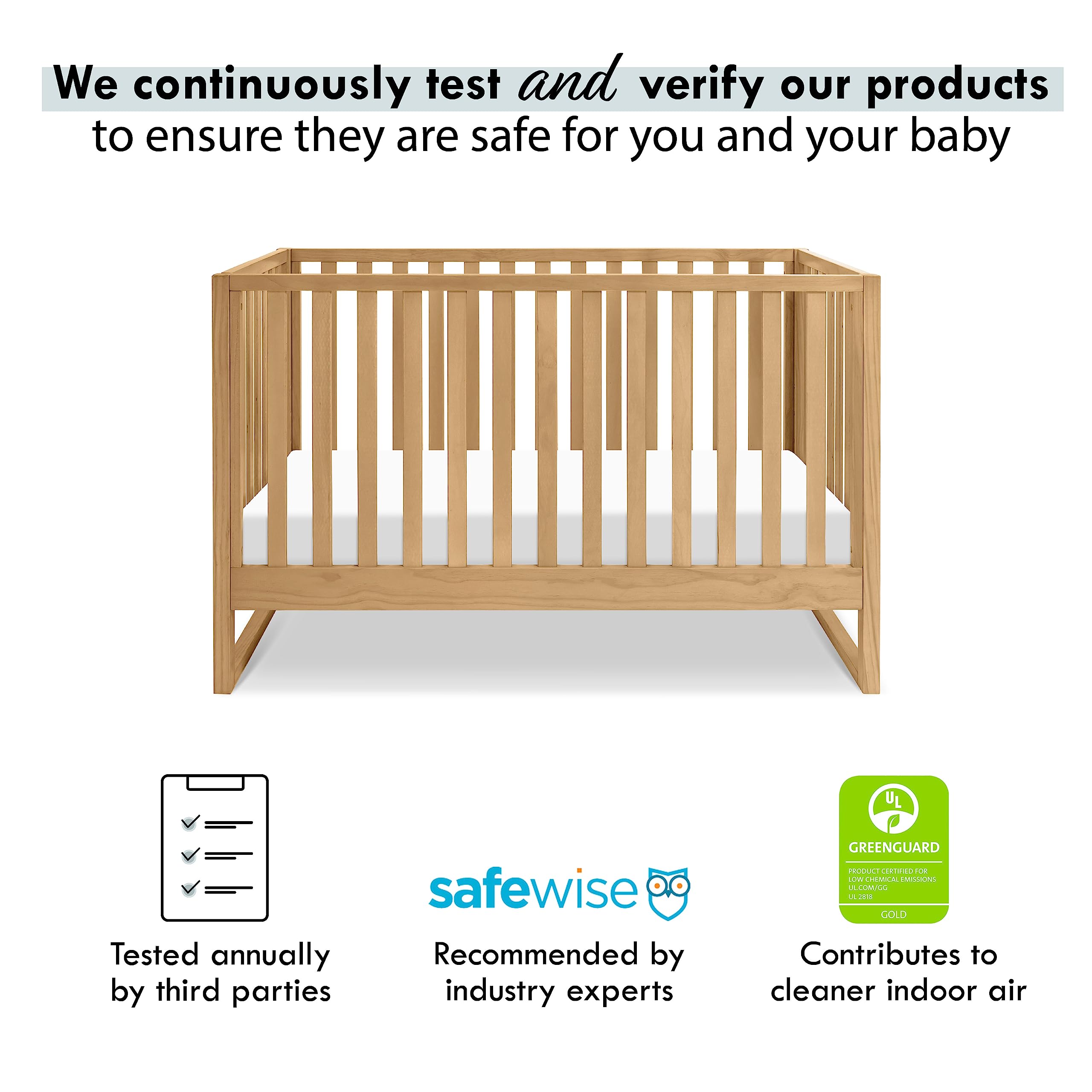 daVinci Hunter 3-in-1 Convertible Baby Crib to Toddler Bed & Daybed - GREENGUARD Gold Certified Non-Toxic Wood Crib - 4 Adjustable Heights, Easy Assembly - Honey Brown Finish for Nursery & Kids Room