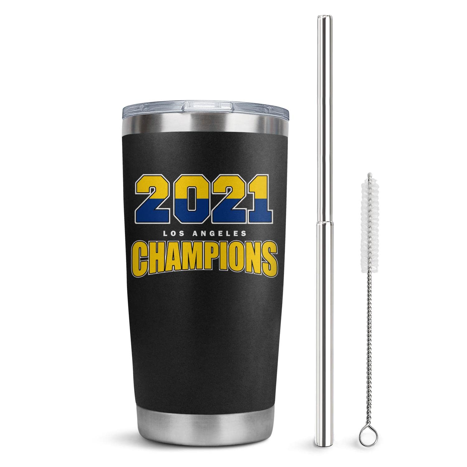 Los Angeles American Football 2021-2022 World Champions 20oz Insulated Tumbler with Lid & Straw - Double Wall Vacuum Stainless Steel, Leakproof Travel Mug for Hot & Cold Drinks - Perfect for Game Day, Office, Gym & Outdoor Activities