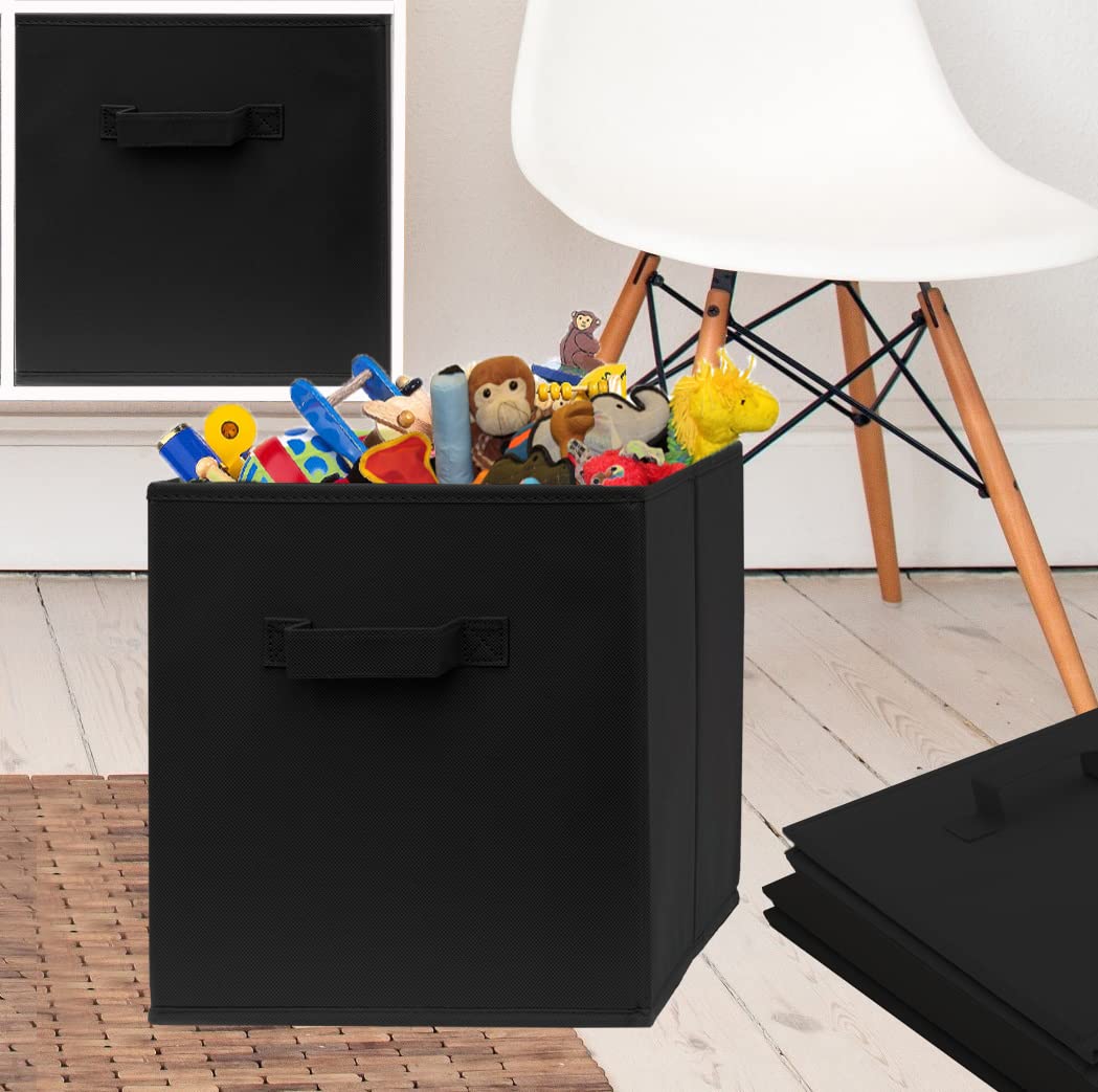 Pomatree 8-Pack Fabric Storage Cubes with Handles - Foldable Closet Organizer Bins for Home, Kids Room, Nursery & Playroom - Perfect for Toys, Books & Clothes Storage (Black)