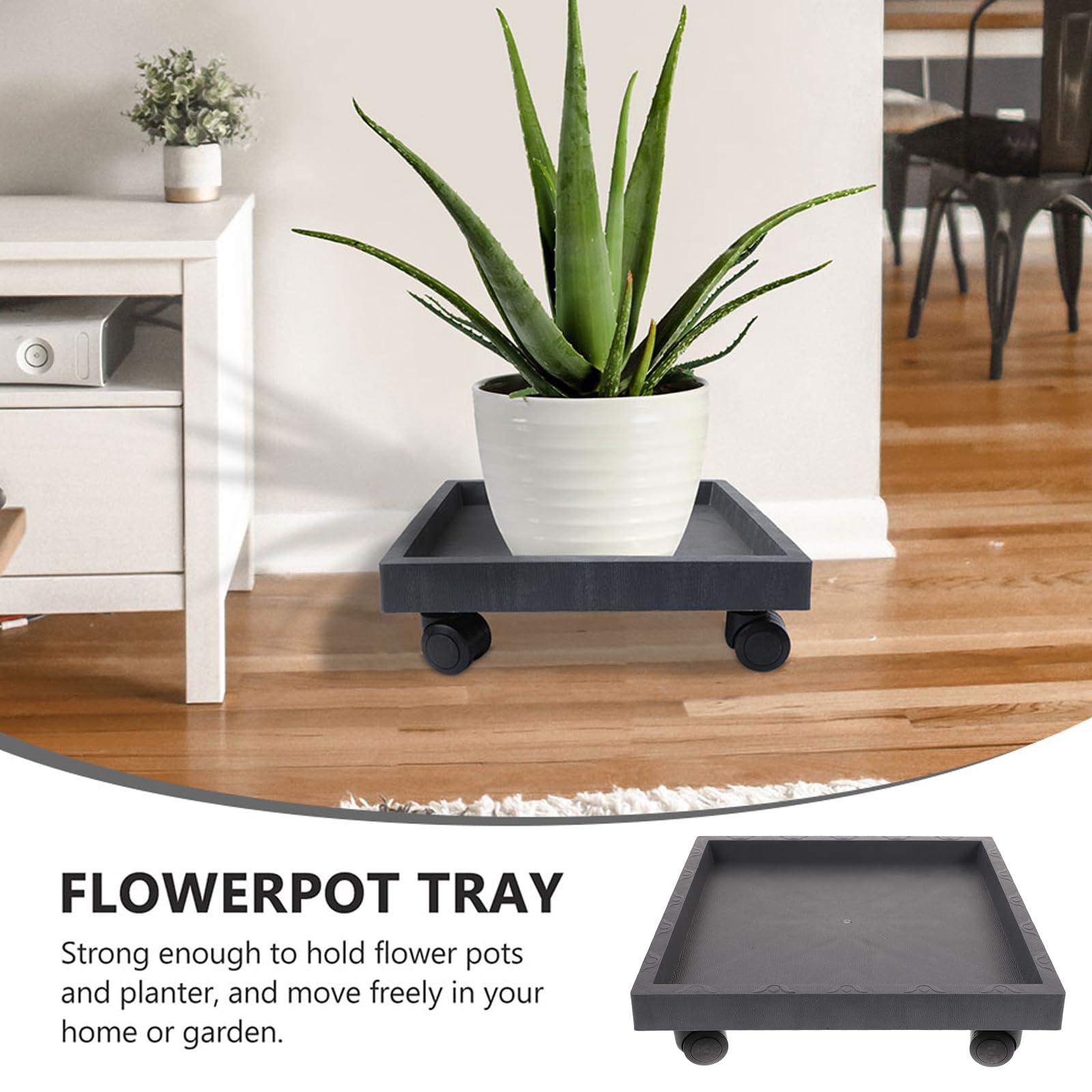 DOITOOL Square Plant Pot Tray with Removable Wheels - Heavy Duty Planter Caster Coaster for Easy Moving Indoor/Outdoor Potted Plants - Perfect for Garden, Patio, Balcony & Home Decor (Grey)