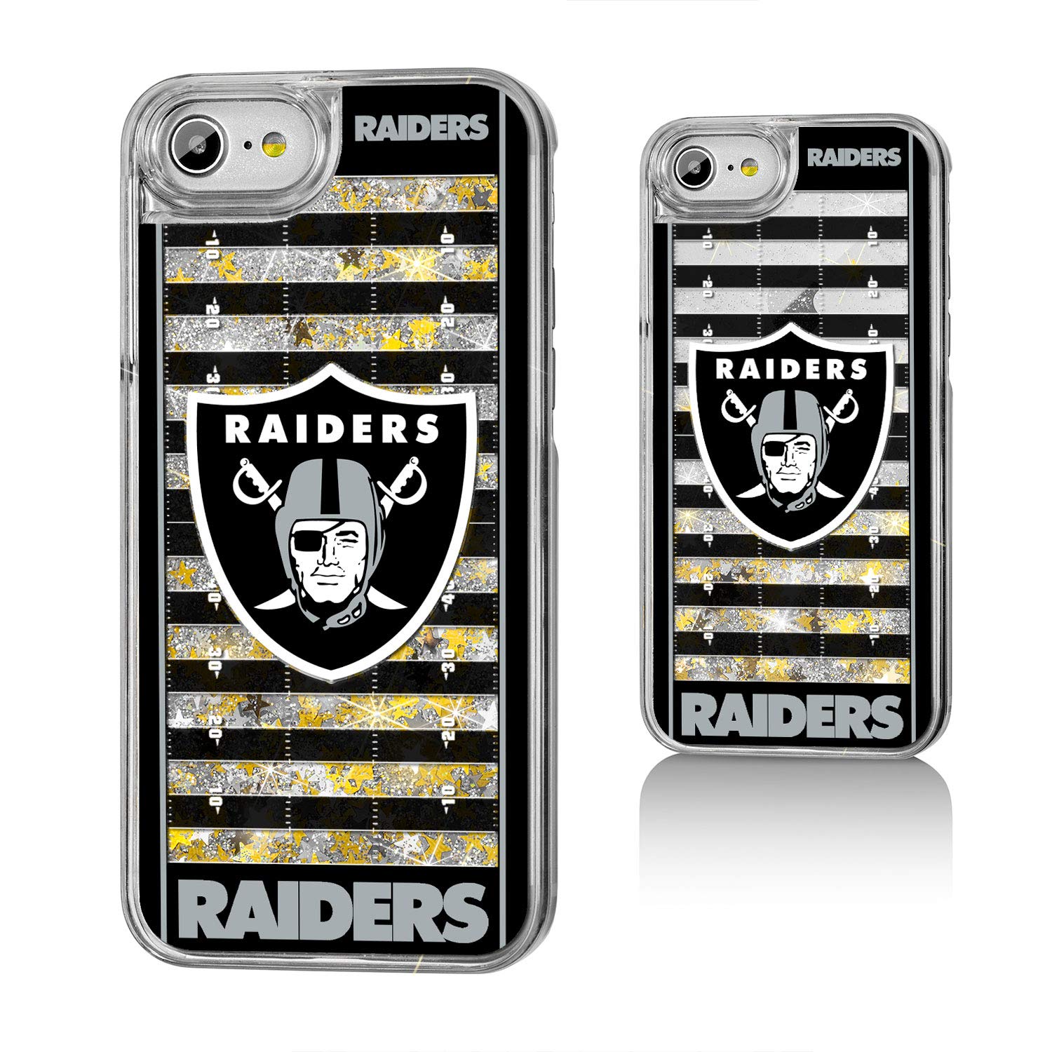 Las Vegas Raiders iPhone Case - Glitter Football Field Design - Durable Protective Cover for iPhone 13/14/15 - Perfect for Game Day & Raiders Fans