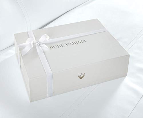 Pure Parima Hotel Collection Ultra Percale 100% ELS Giza Egyptian Cotton Sheet Set - All Natural Flat, Fitted & 2 Pillowcases (White, Full Size) for Luxury Bedroom & Guest Room Comfort