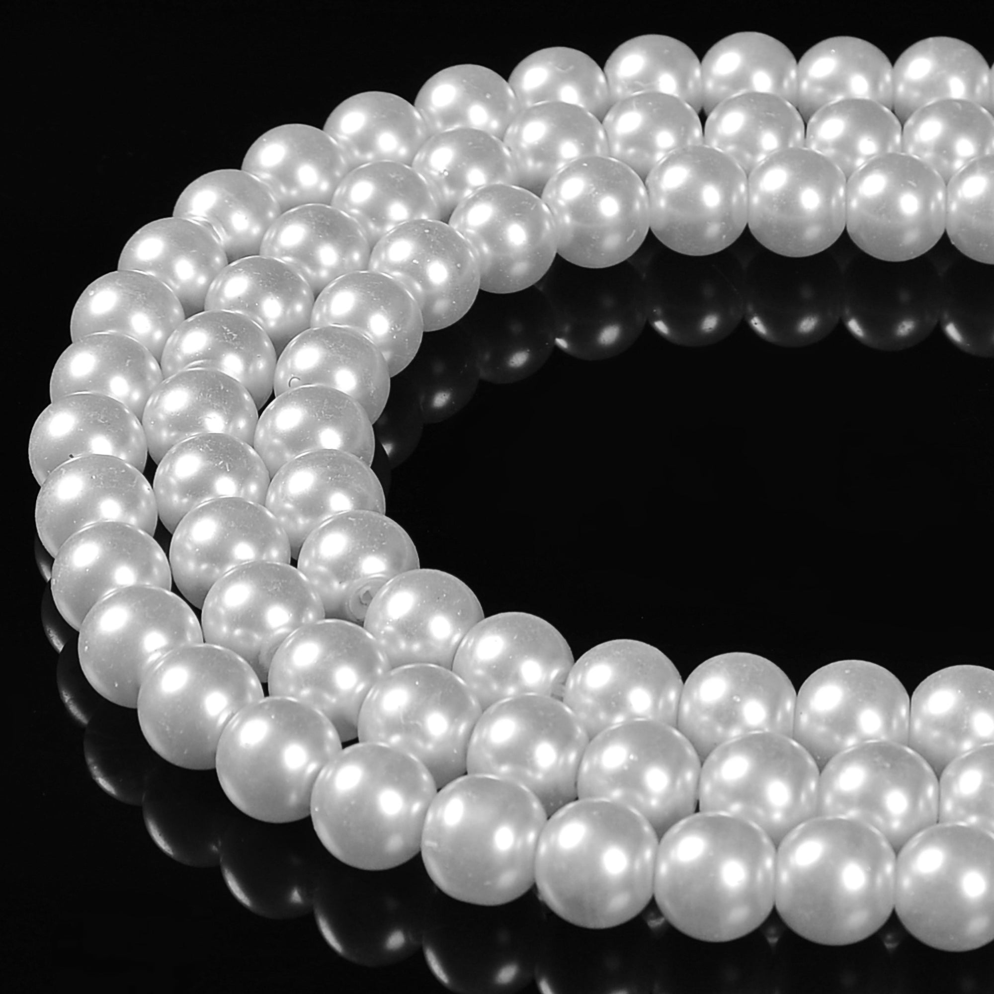 Bright White Glass Pearl Smooth Round Beads 3mm 12mm 15.5 Strand - Perfect for Jewelry Making, DIY Crafts, and Fashion Accessories