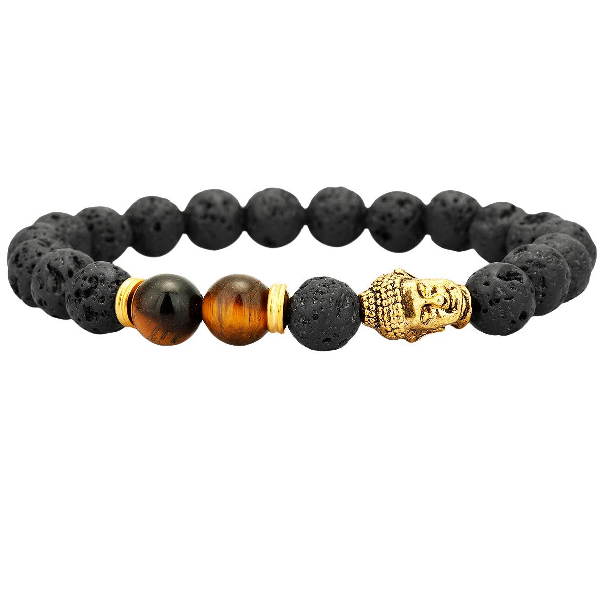 8mm Natural Lava Rock Beads Bracelet for Men & Women - 7 Chakra Yoga Meditation Essential Oil Diffuser Jewelry - Perfect for Aromatherapy, Spiritual Healing and Fashion Accessories