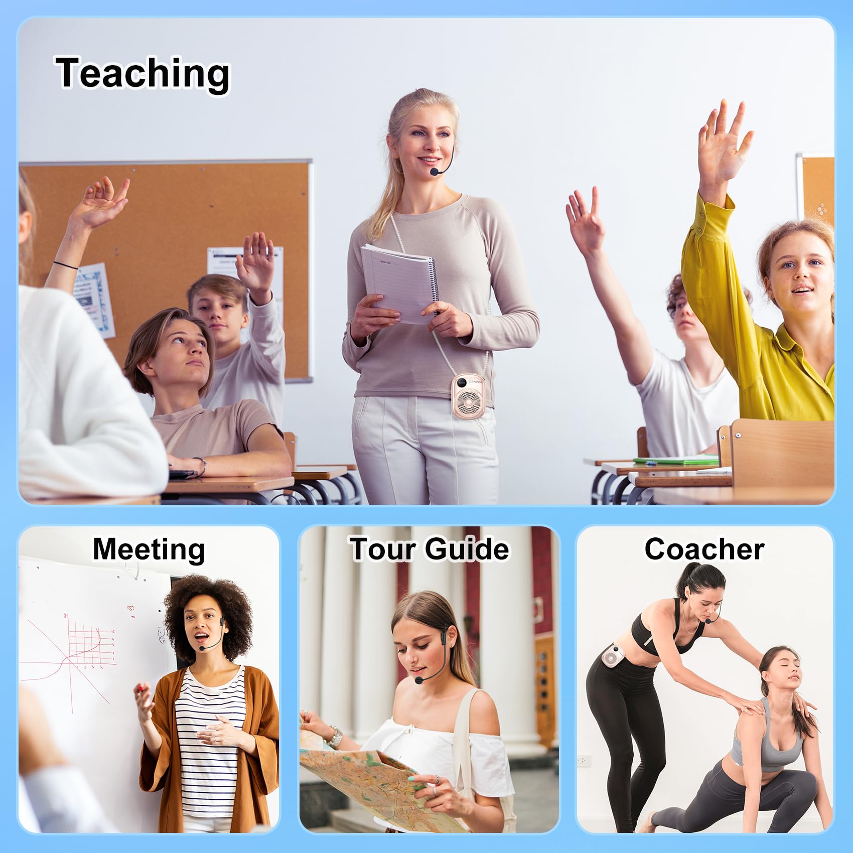 Portable Voice Amplifier with Wired Microphone & Speaker - Bluetooth 5.0 PA System for Teachers, Tour Guides, Coaches, Yoga & Fitness Instructors - Includes Headset Mic, TF Card Support - Pink | Ideal for Classroom Teaching, Outdoor Tours, Gym Instructions & Public Speaking